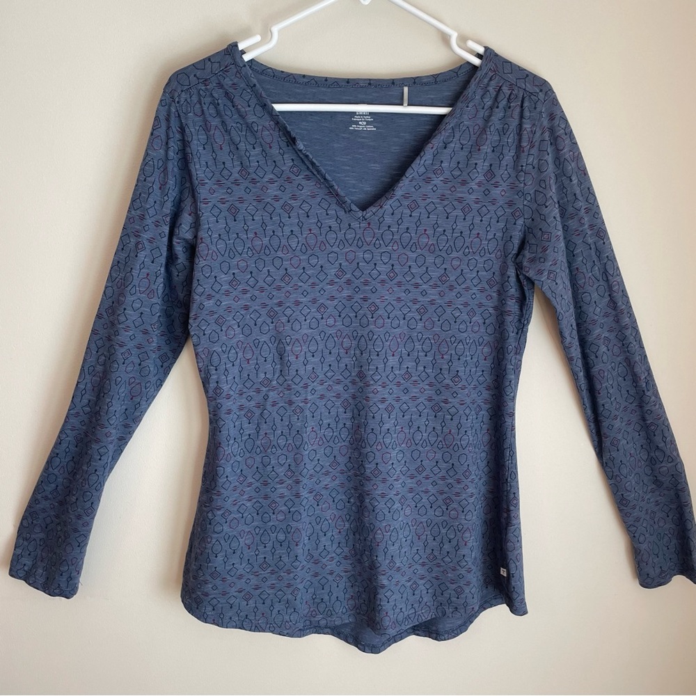 Toad & Co Tamaya Tunic Top Roll Tab Sleeve Blue Geometric Pattern Size Small